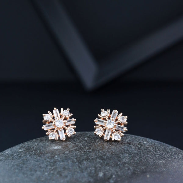 (Pack of 2) Rose Gold Cubic Zirconia Stud Earrings