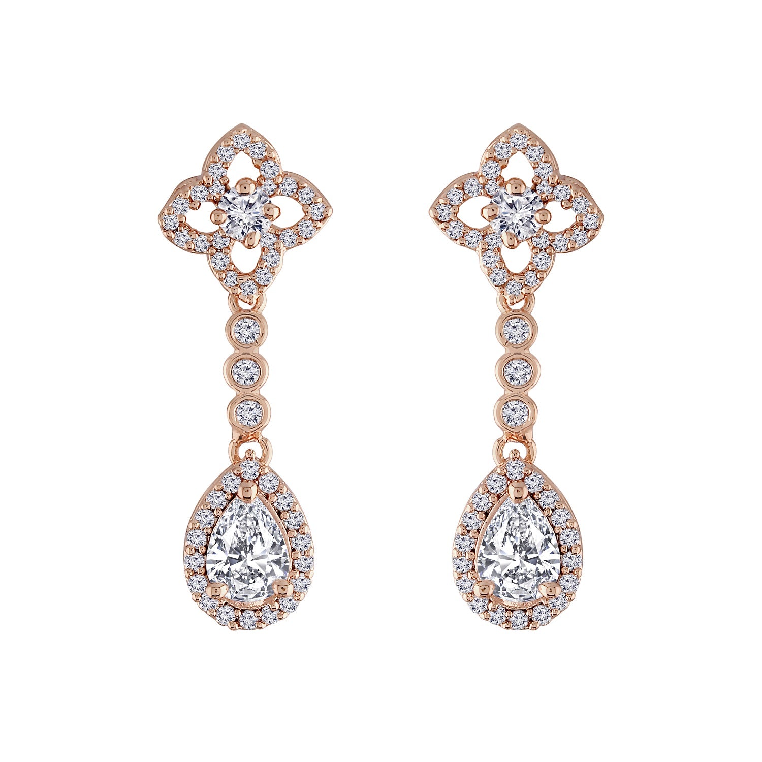 (Pack of 3) Rose Gold Cubic Zirconia Stud Earrings