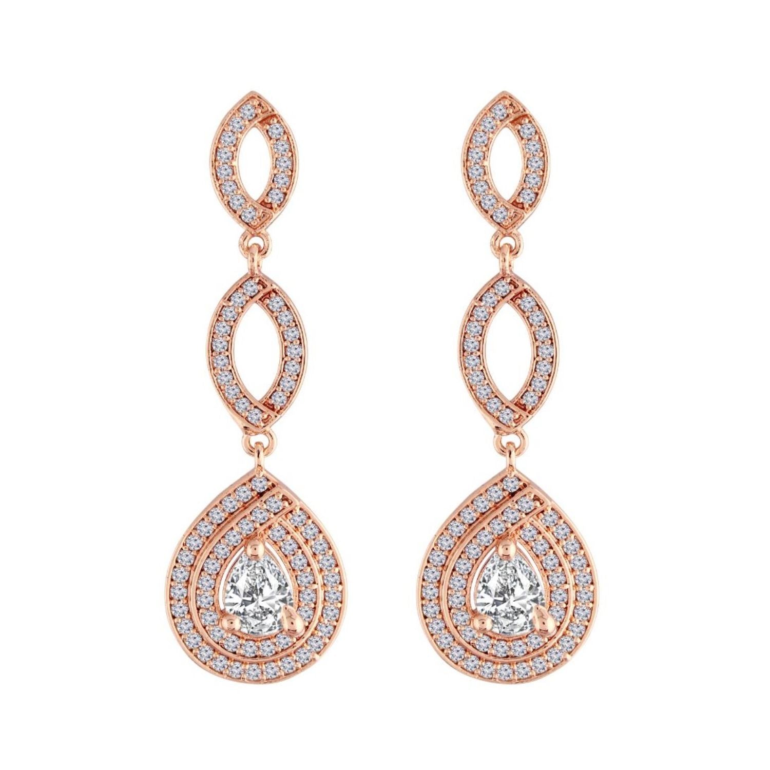 (Pack of 2) Rose Gold Cubic Zirconia Stud Earrings