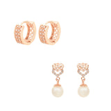 (Pack of 2) Rose Gold Cubic Zirconia Stud Earrings