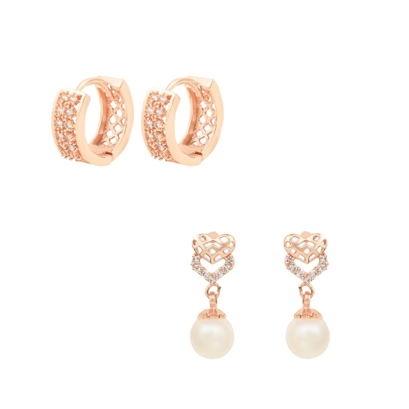 (Pack of 2) Rose Gold Cubic Zirconia Stud Earrings