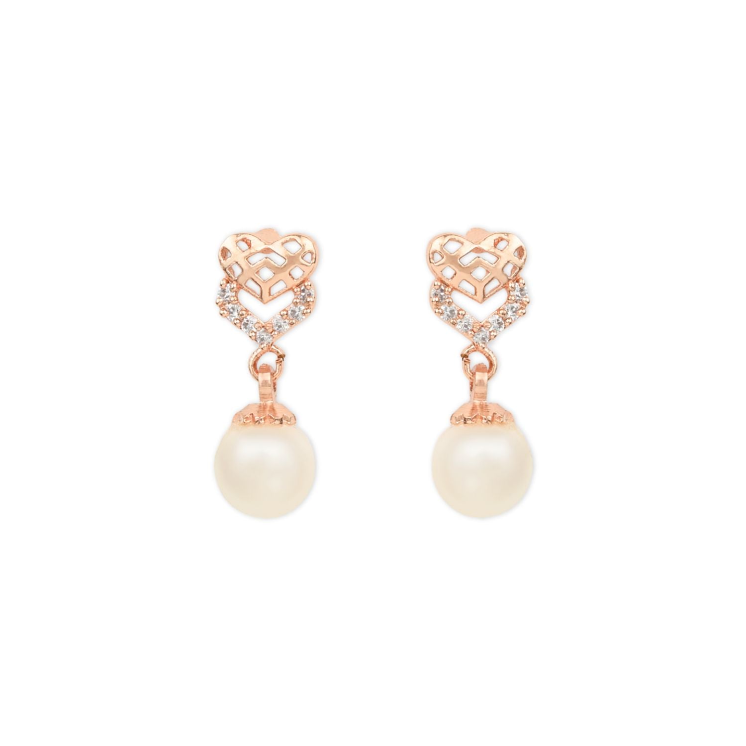 (Pack of 3) Rose Gold Cubic Zirconia Stud Earrings