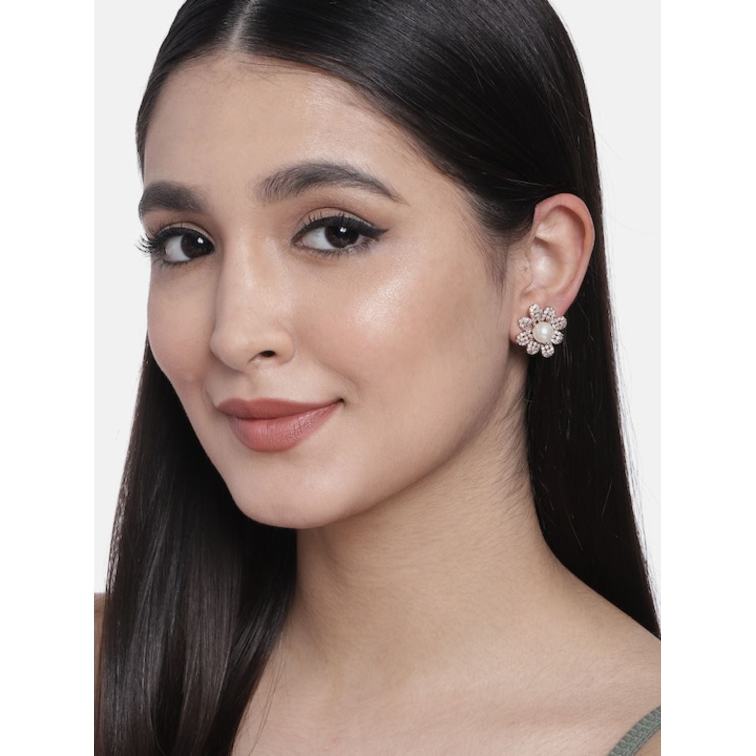 (Pack of 2) Rose Gold Cubic Zirconia Stud Earrings