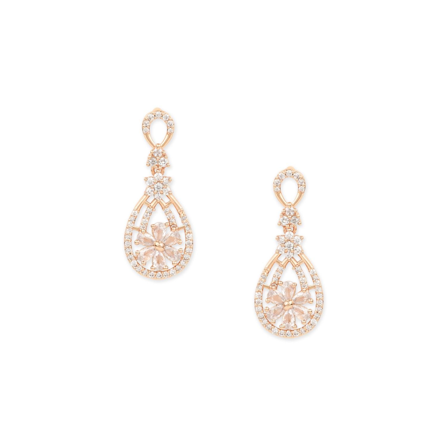 (Pack of 3) Rose Gold Cubic Zirconia Stud Earrings