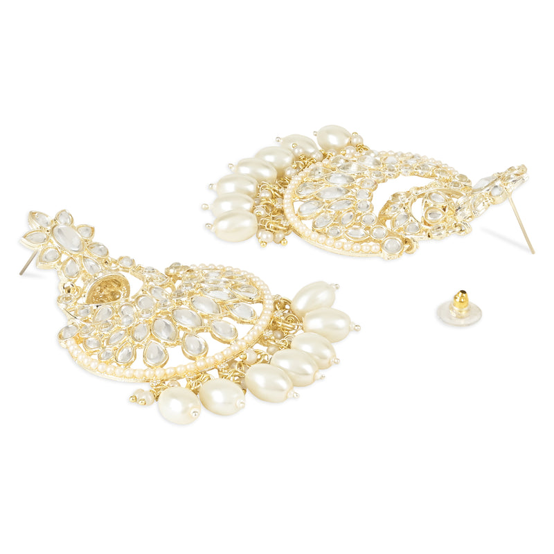 KARATCART Off-White Gold-Plated Stone-Studded Floral Drop Earrings -  Absolutely Desi
