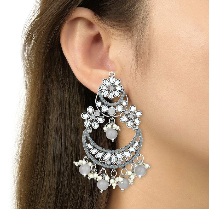 Cute Light Grey Oxidised Earrings - LOCAL TIJORI