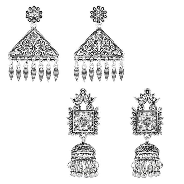 (Pack of 2) Silver Oxidised Earrings