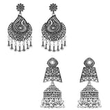 (Pack of 2) Silver Oxidised Earrings