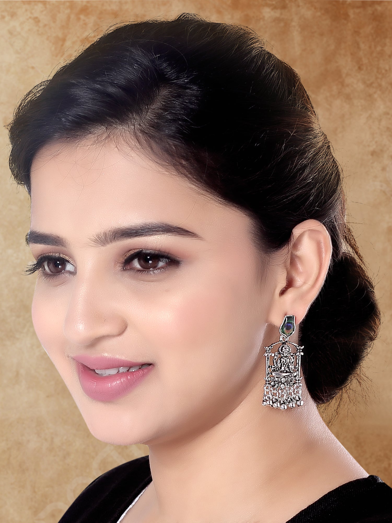 Maa Lakshmi Oxidised Peacock Earrings