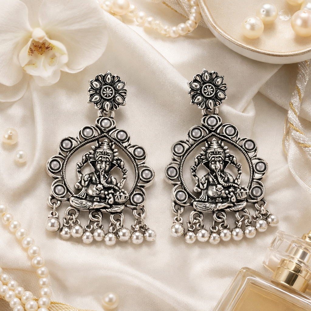 Lord Ganesha Oxidised Earrings