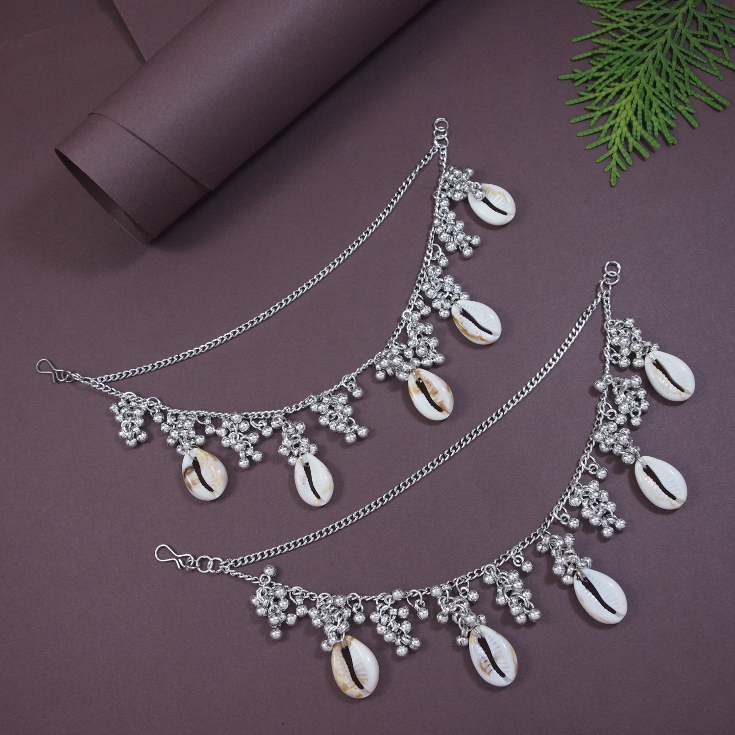Silver Oxidised Earchain And Kada Gift Set