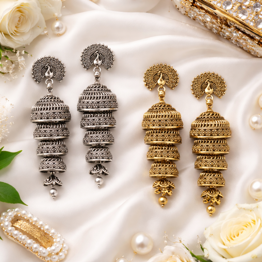 (Pack of 2) Silver & Gold Oxidised Earrings