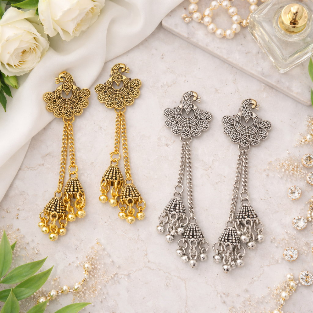 (Pack of 2) Gold+ Silver Oxidised Earrings