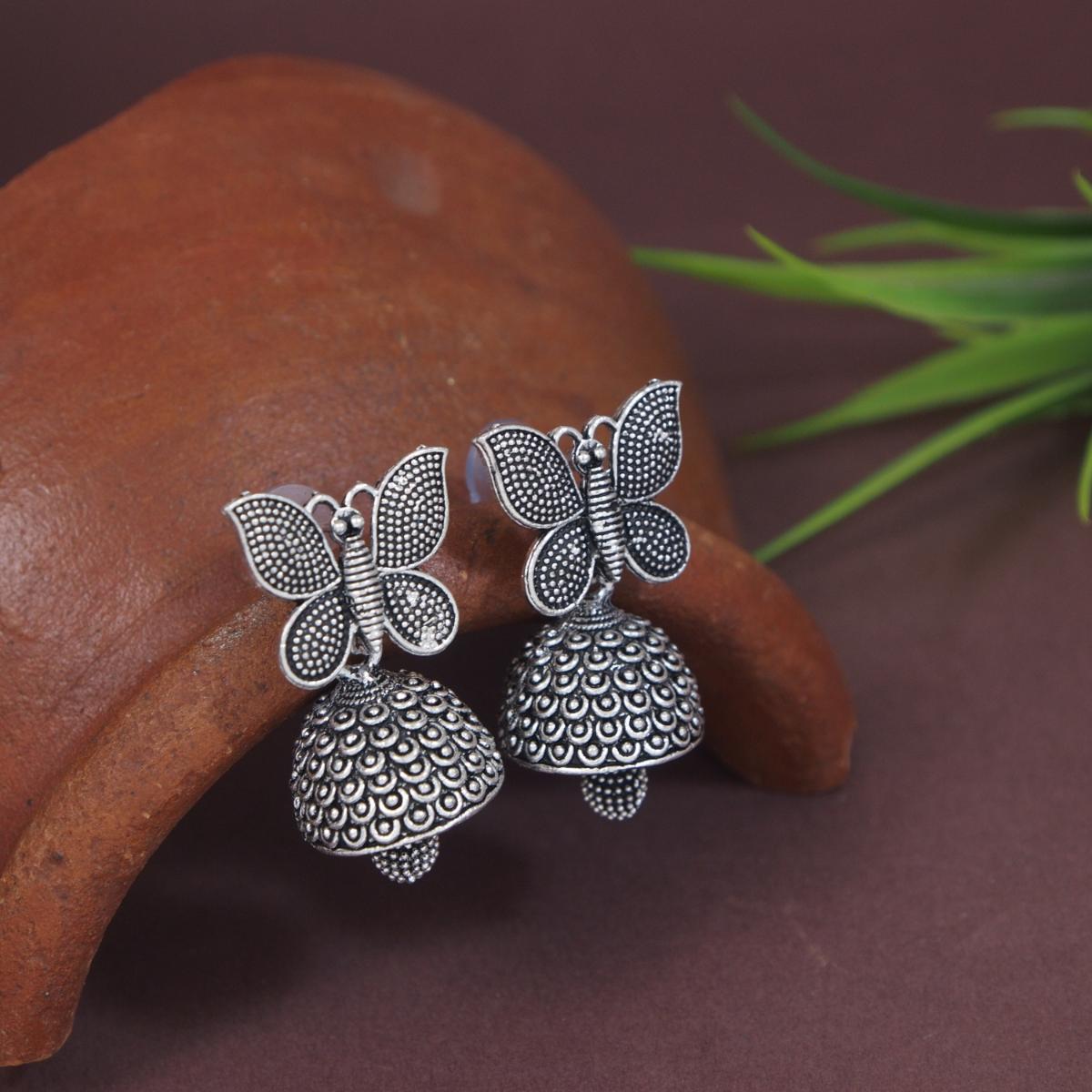 (Pack of 2) Silver Oxidised Earrings