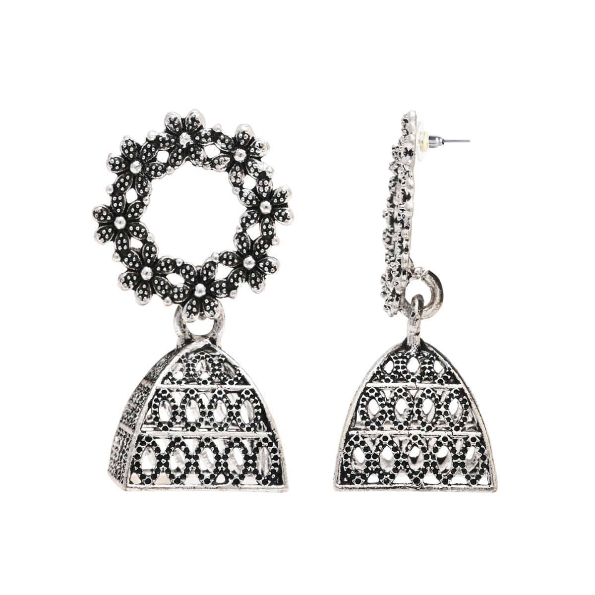 (Pack of 2) Silver Oxidised Earrings