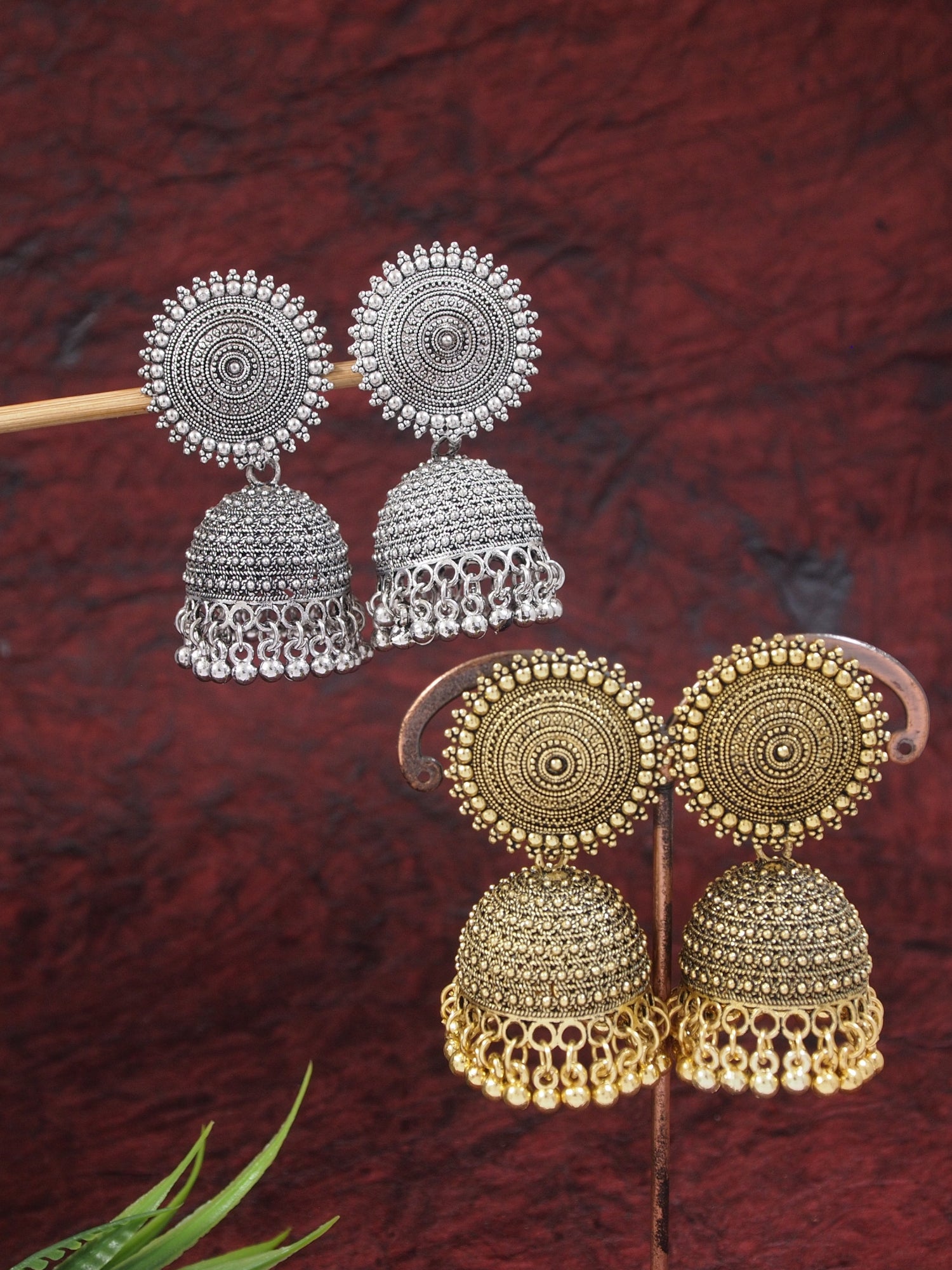 (Pack of 2) Gold & Silver Oxidised Earrings
