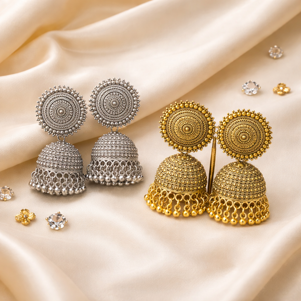 (Pack of 2) Gold & Silver Oxidised Earrings