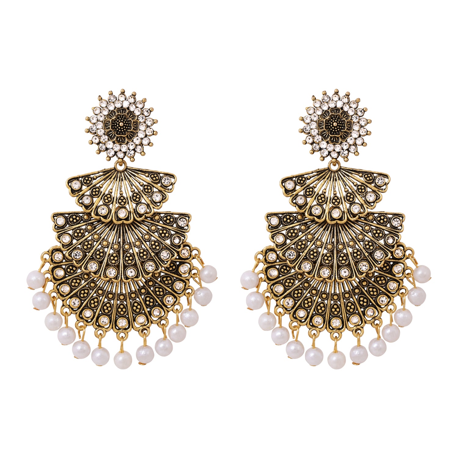 Antique Fan Shaped Earrings with Pearls – Ethnic Wear
