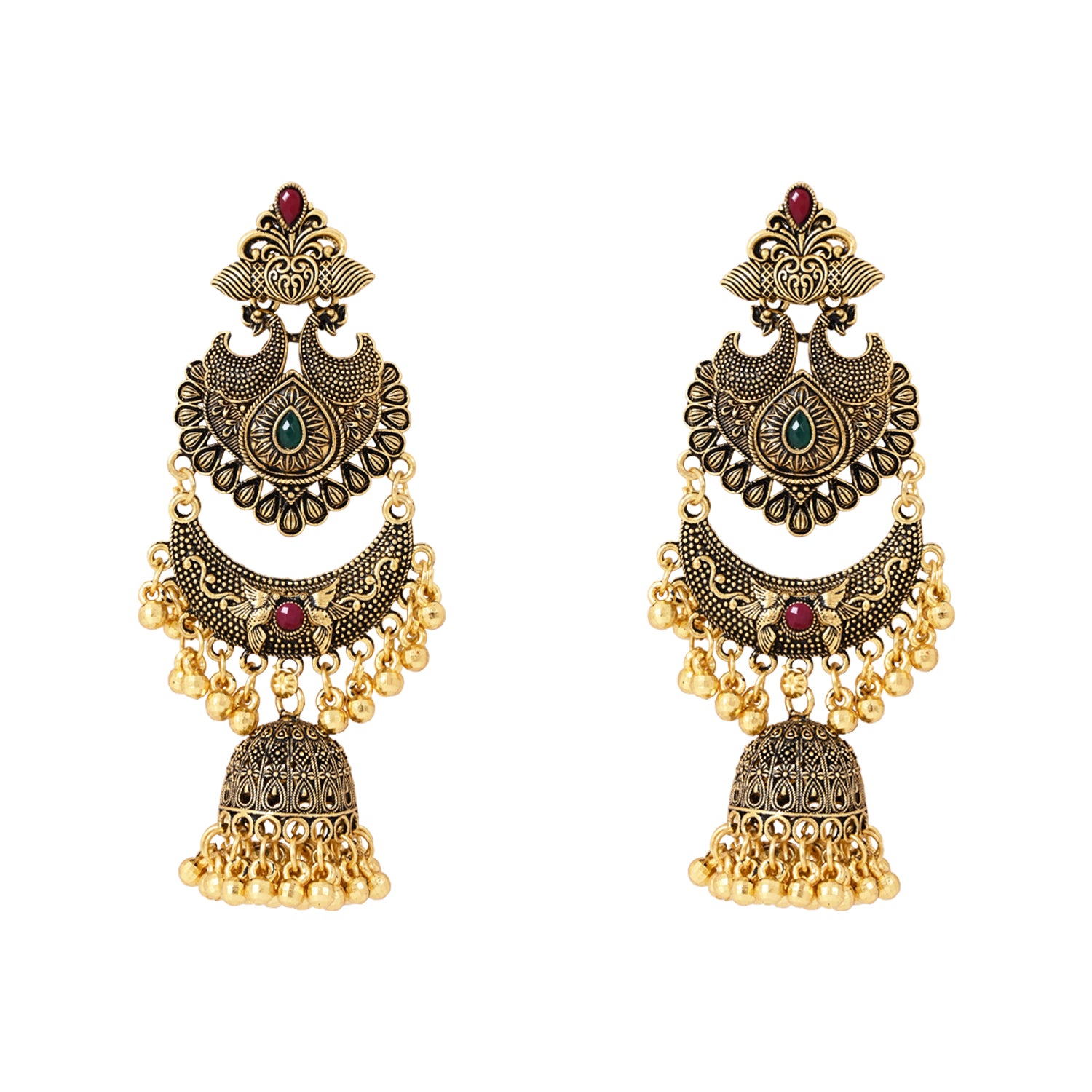 Layered Antique Gold Earrings – Ethnic Jhumka Style