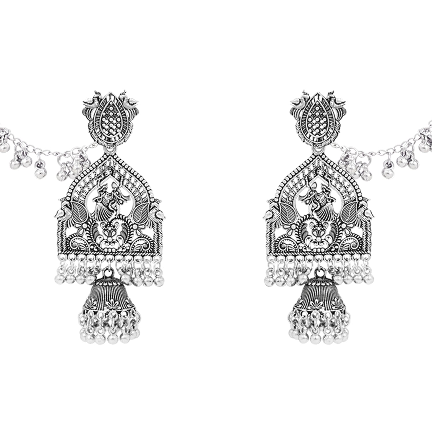 Noor-E-Mehfil – Floral Chain Oxidised Earrings
