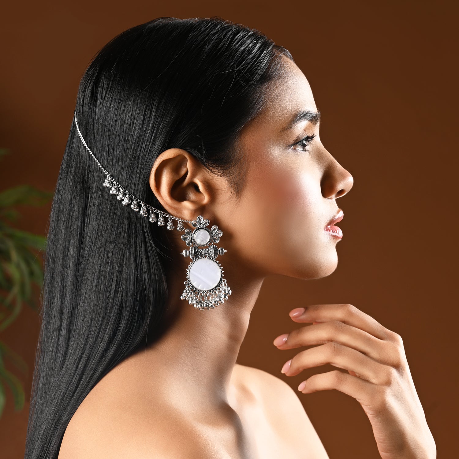 Sunehri Saaz – Ethnic Jhumka Oxidised Mirror Earrings