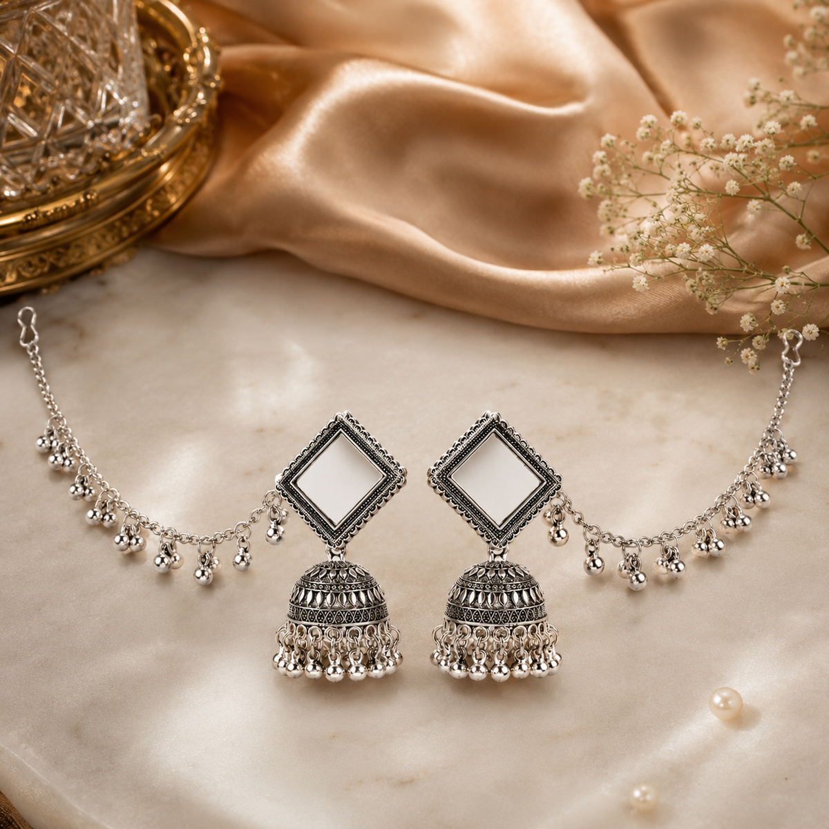 Noor-e-Aaina - Boho Mirror Work Jhumka Earrings