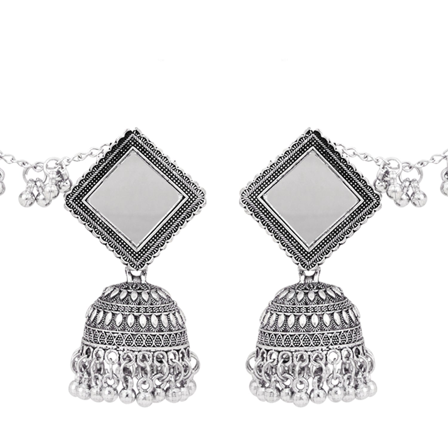 Noor-e-Aaina - Boho Mirror Work Jhumka Earrings