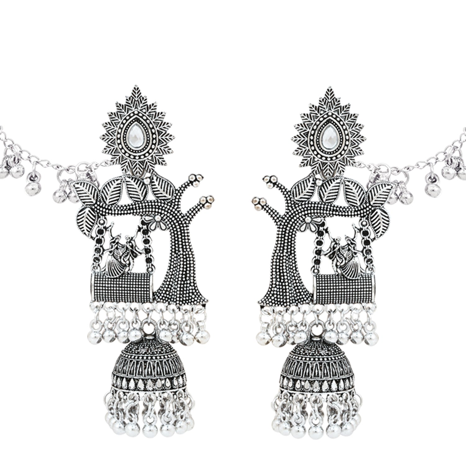 Saawan Ki Jhilmil - Radha Krishna Oxidised Jhumka Earrings