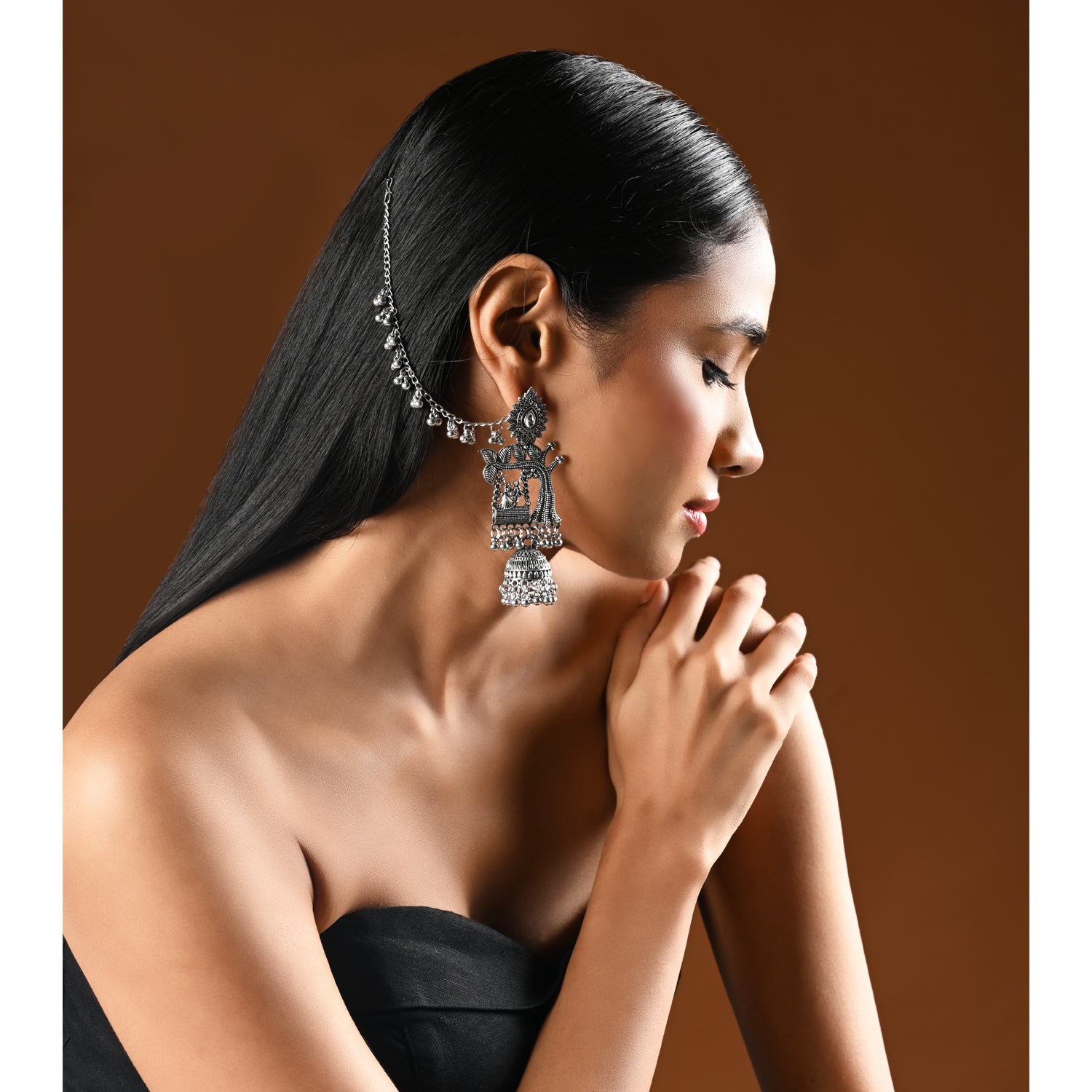Saawan Ki Jhilmil - Radha Krishna Oxidised Jhumka Earrings