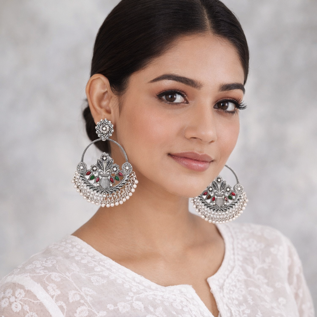 Phoolon Ka Jharokha – Oxidised Floral Earrings