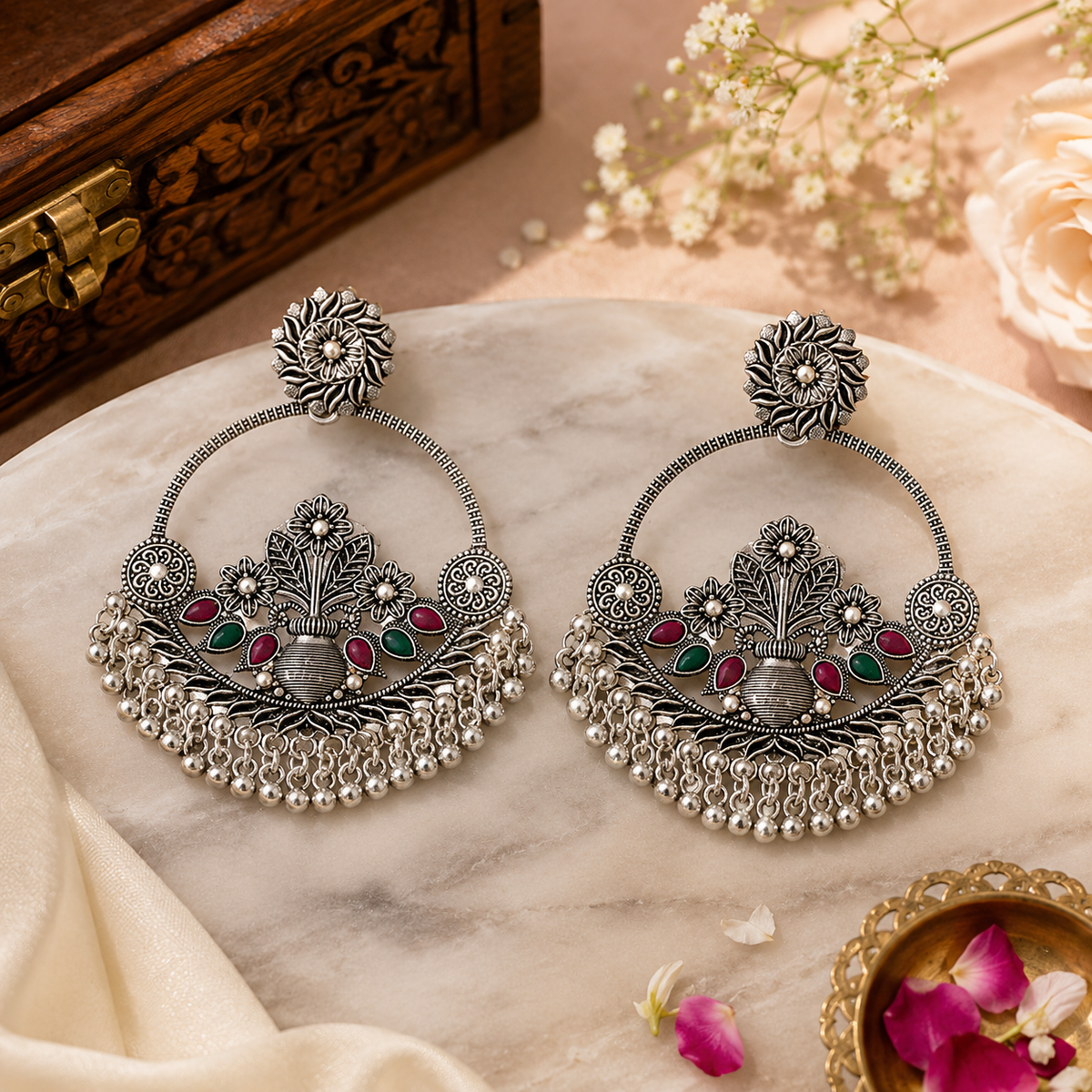 Phoolon Ka Jharokha – Oxidised Floral Earrings