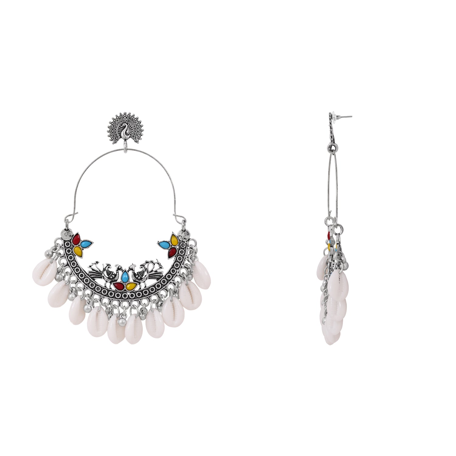 Morni Baag – Oxidised Hoop Earrings with Cowrie Shells