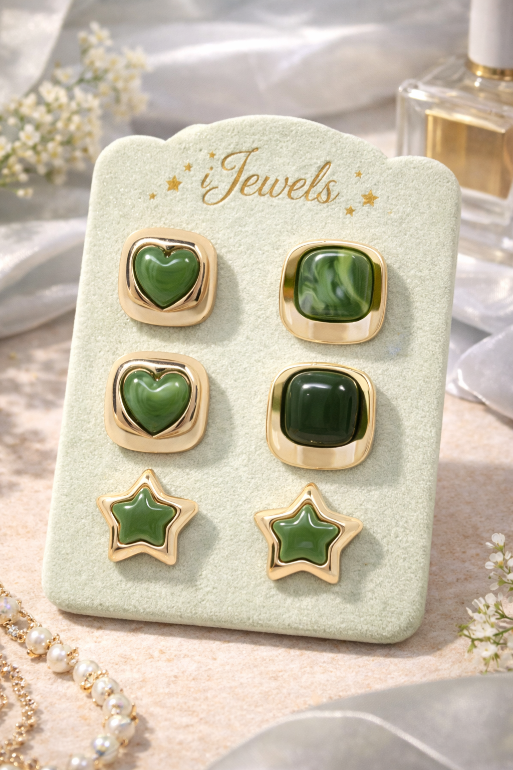 Green Pop – Set of 3 Quirky Enamel Stud Earrings
