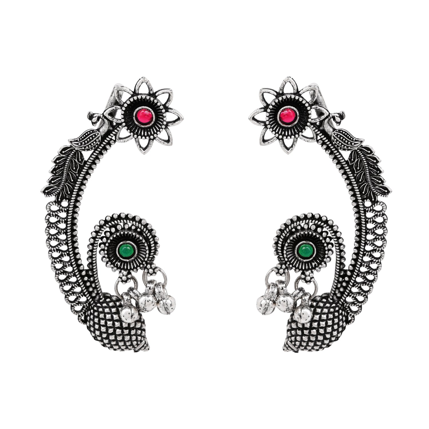 Oxidised Floral Motif Ear Cuffs with Detailing for Women – Navratri Collection