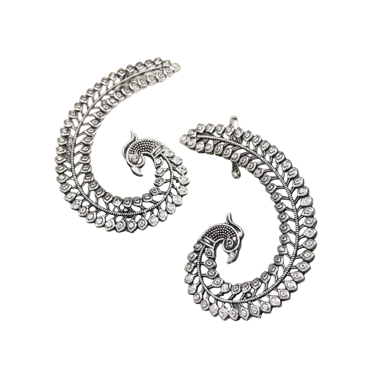 Oxidised Peacock Motif Ear Cuffs for Women – Navratri Collection