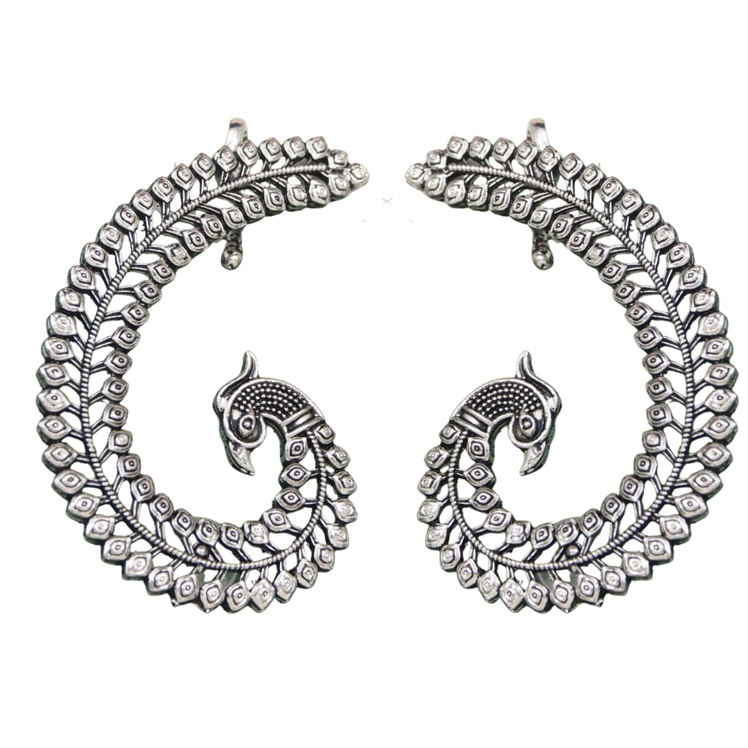 Oxidised Peacock Motif Ear Cuffs for Women – Navratri Collection