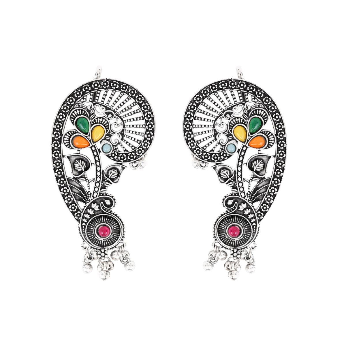 Multicolor Stone Floral Oxidised Ear Cuffs for Women – Navratri Special