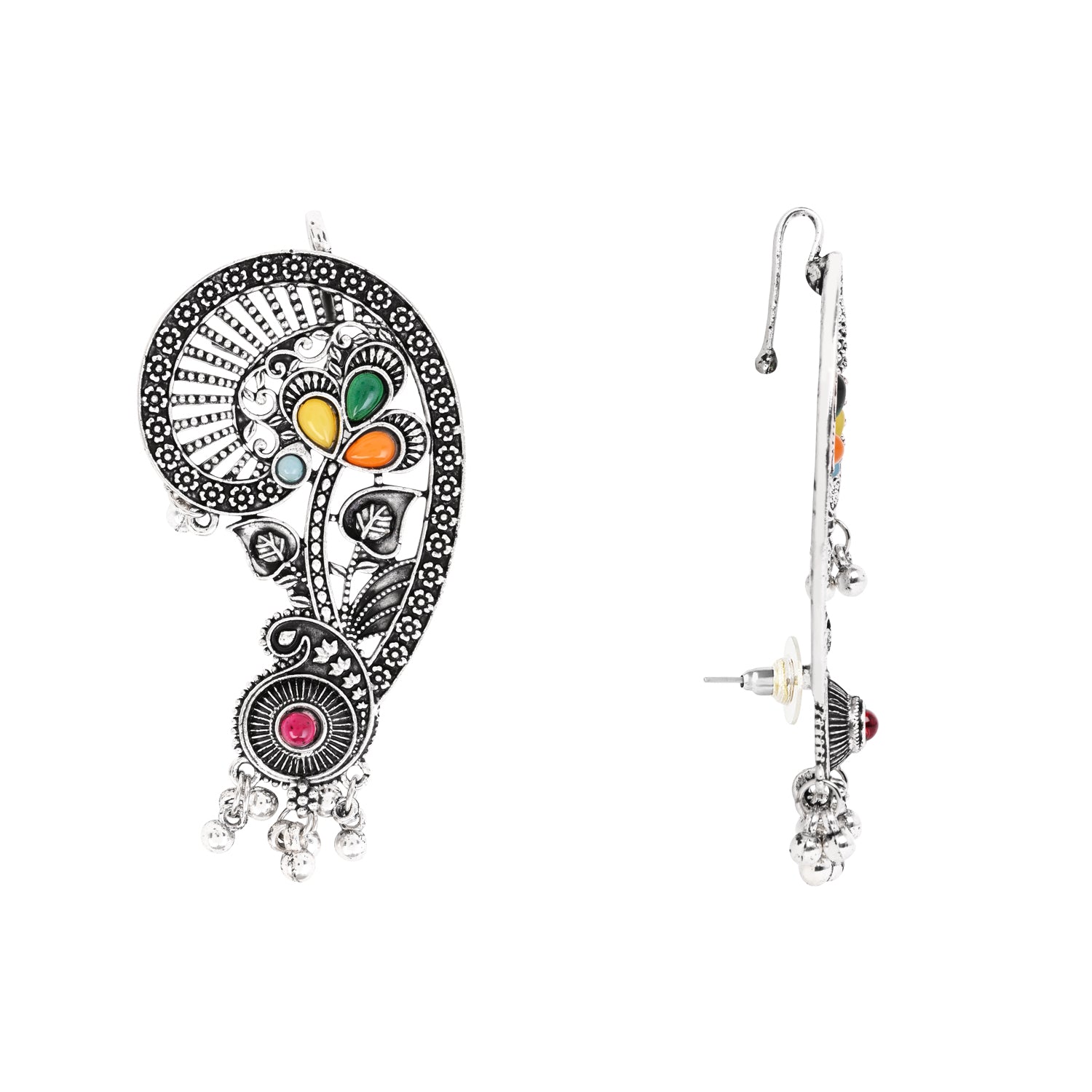 Multicolor Stone Floral Oxidised Ear Cuffs for Women – Navratri Special