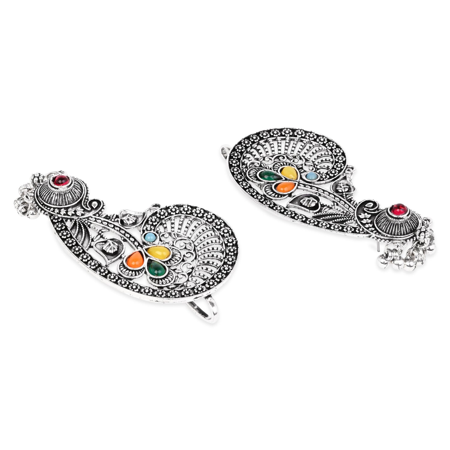 Multicolor Stone Floral Oxidised Ear Cuffs for Women – Navratri Special