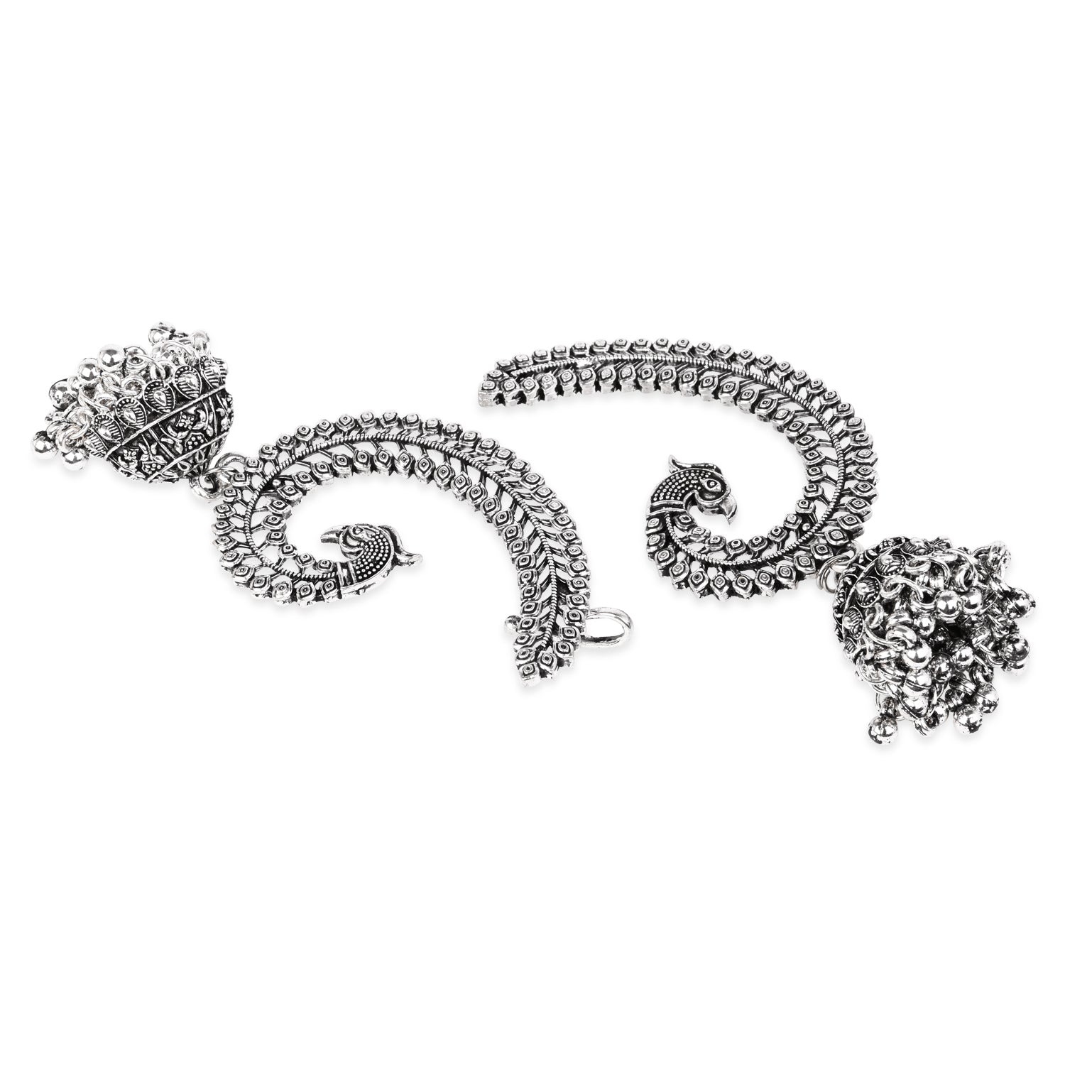 Oxidised Peacock Ear Cuffs with Jhumka Detailing – Navratri Collection