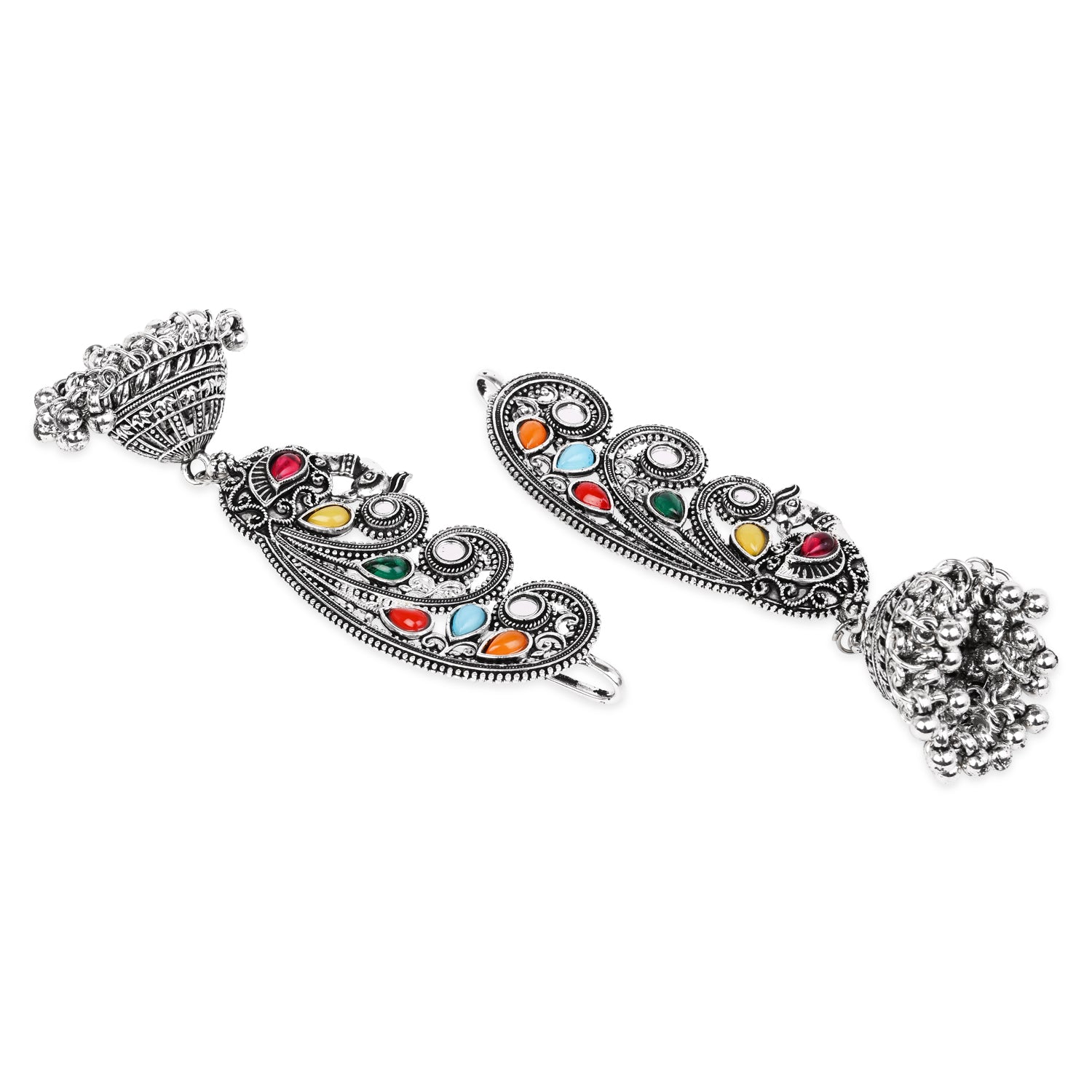 Multicolor Peacock Design Oxidised Ear Cuffs with Jhumka