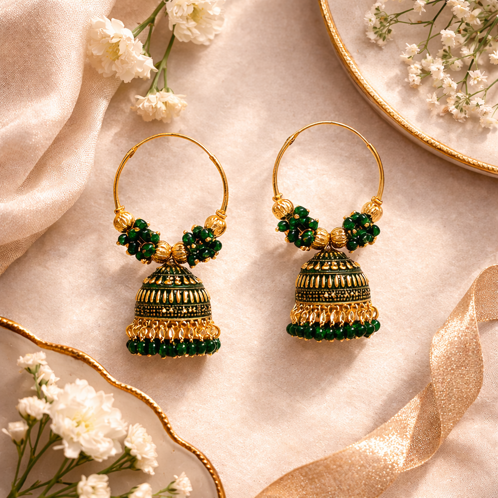 Traditional Hoop Jhumka Earrings with Beaded Detailing
