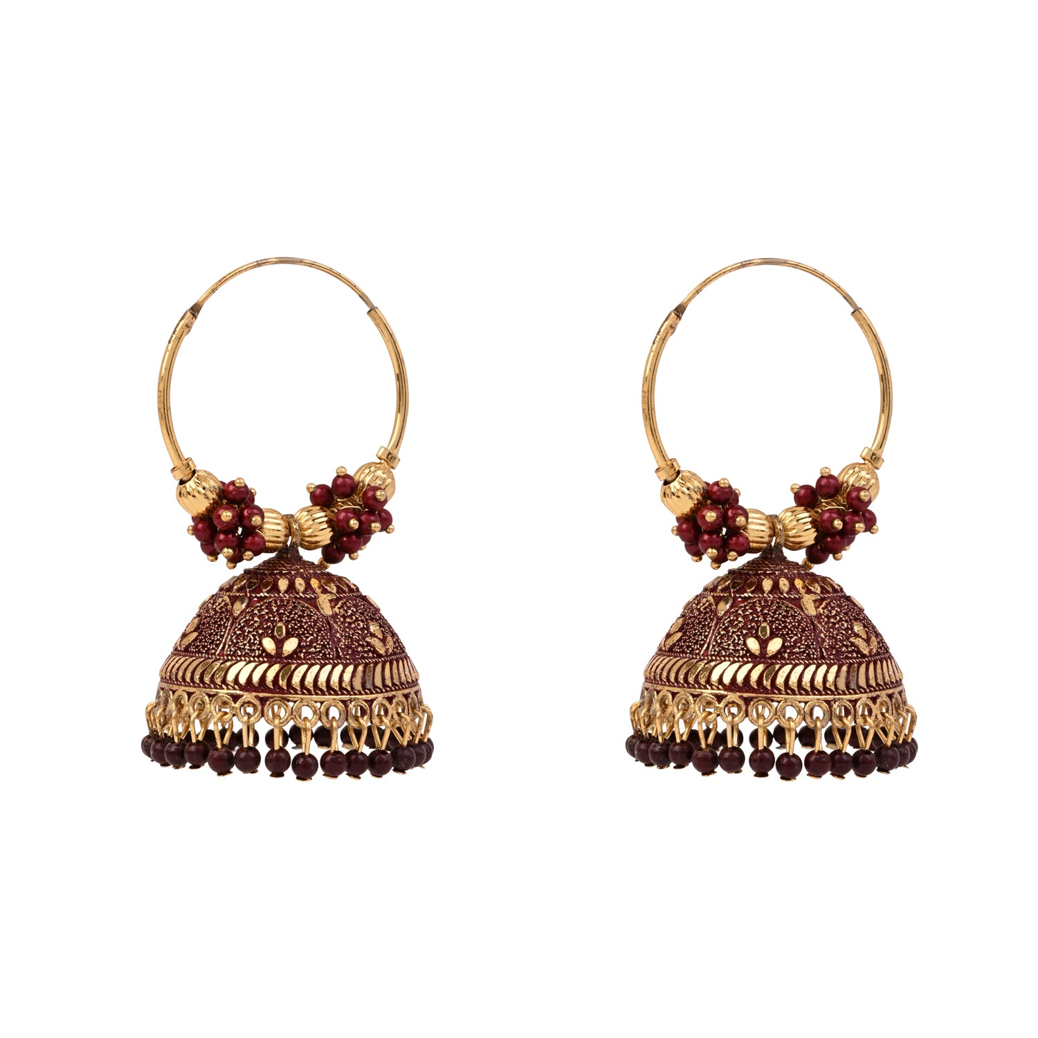Hoop Jhumka Earrings with Maroon Beads