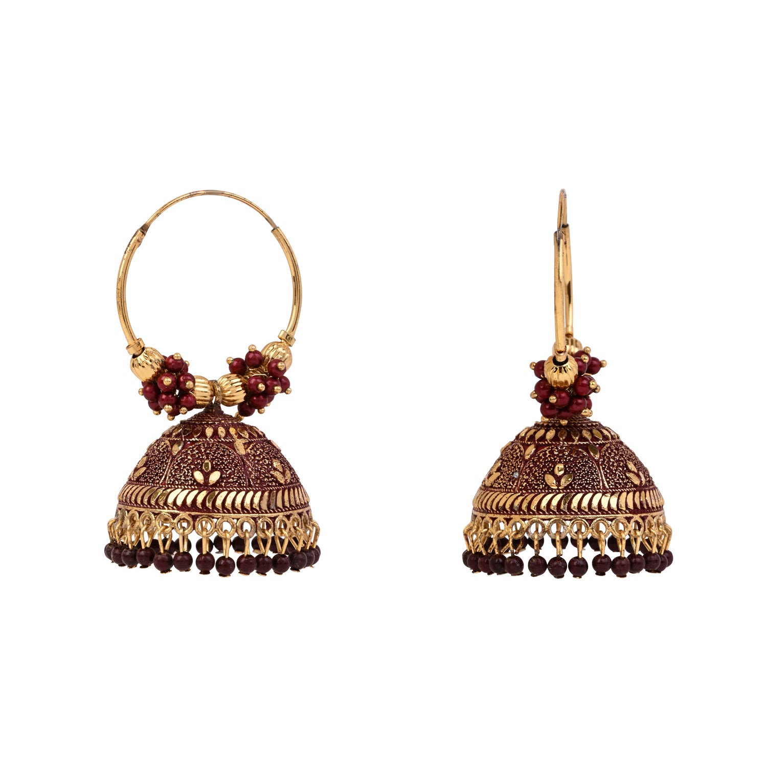 Hoop Jhumka Earrings with Maroon Beads