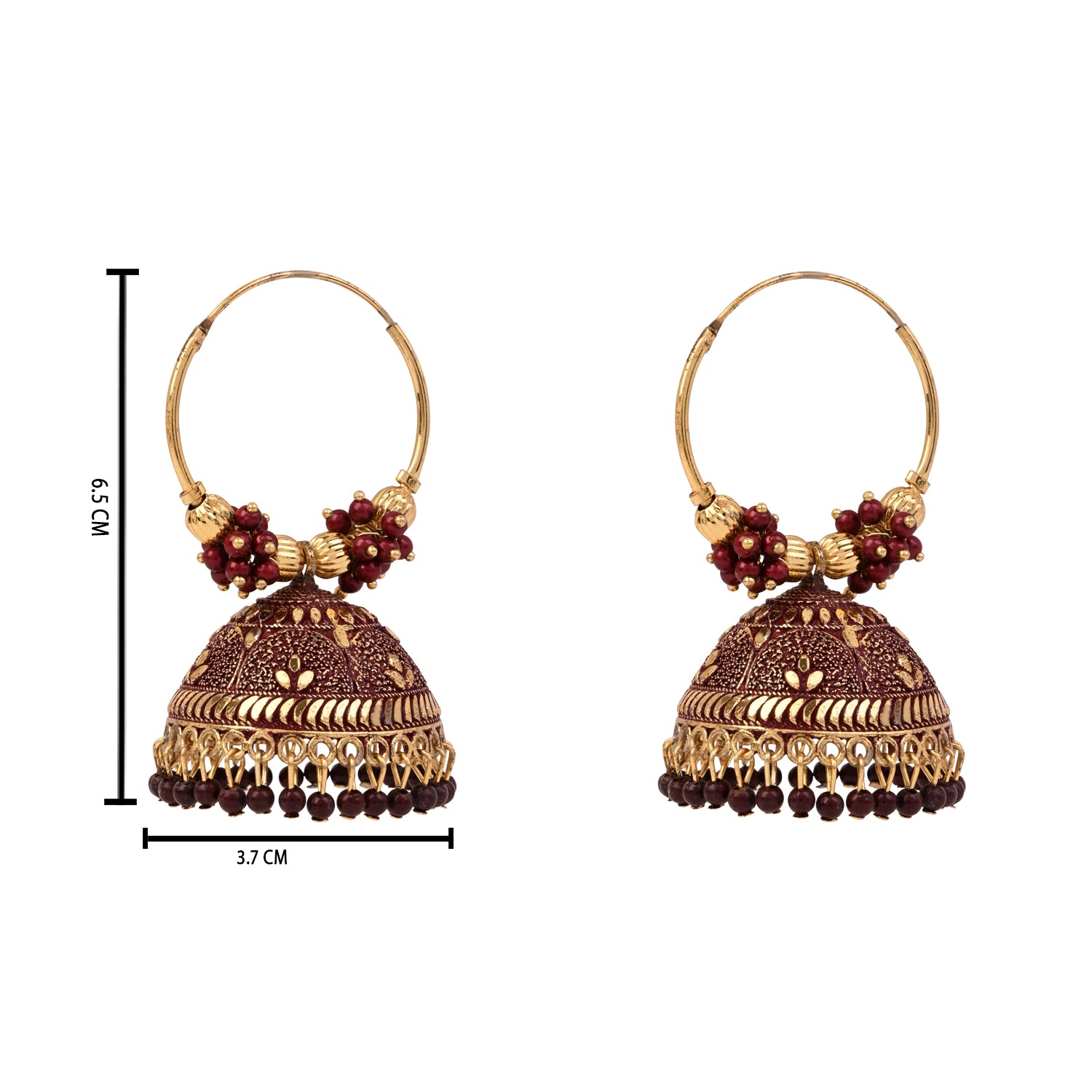 Hoop Jhumka Earrings with Maroon Beads
