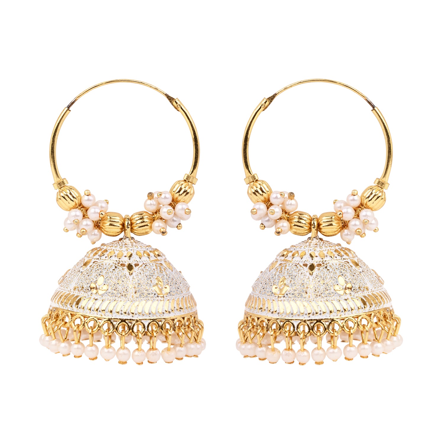 Traditional White Hoop Jhumka Earrings