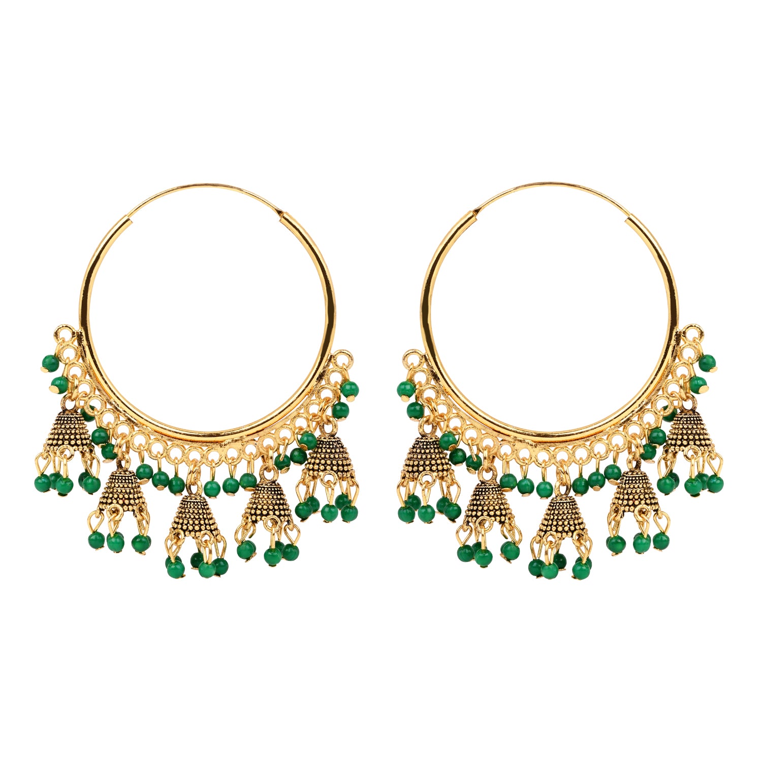 Hoop Earrings with Green Beads