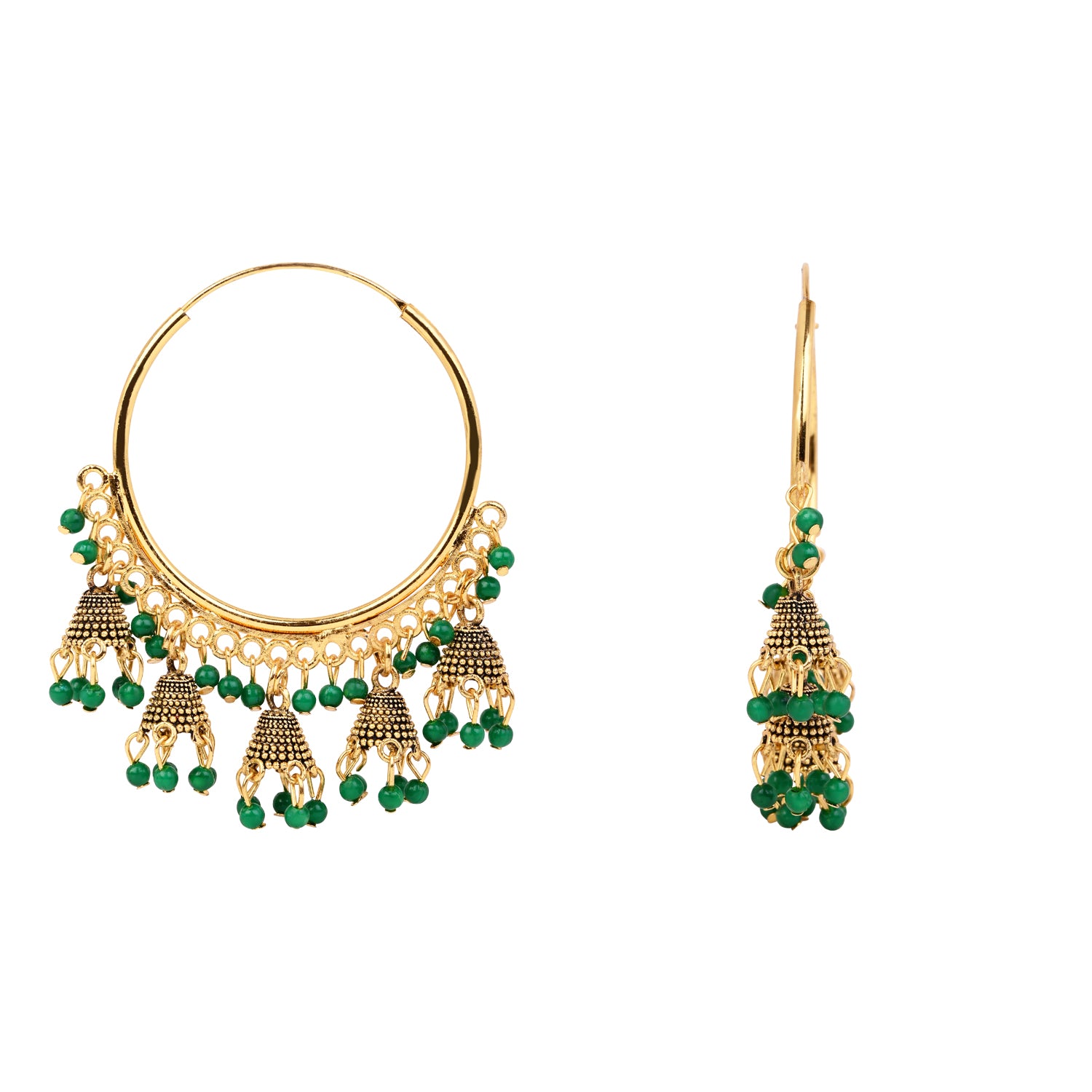 Hoop Earrings with Green Beads