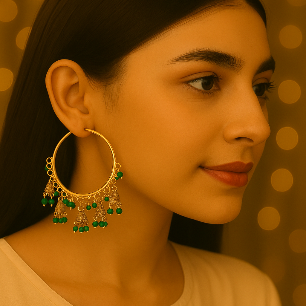 Hoop Earrings with Green Beads