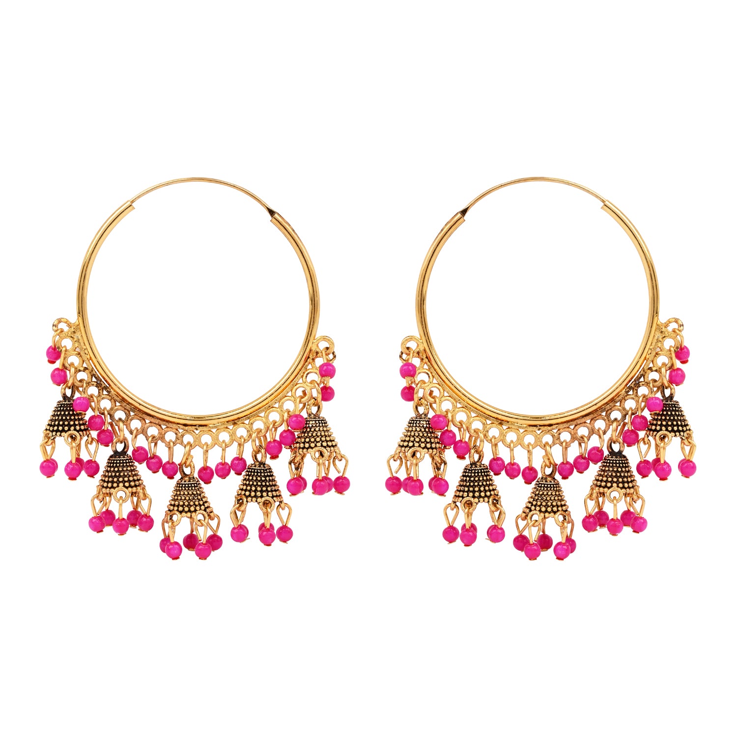 Hoop Earrings with Pink Beads